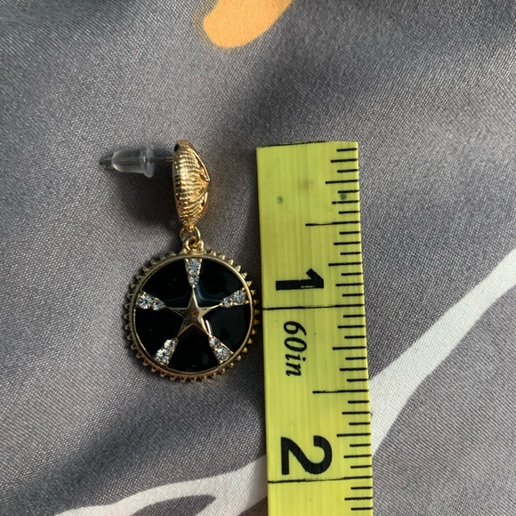 Black & Gold Star Coin Drop Earrings Crystals NWT - Picture 7 of 8